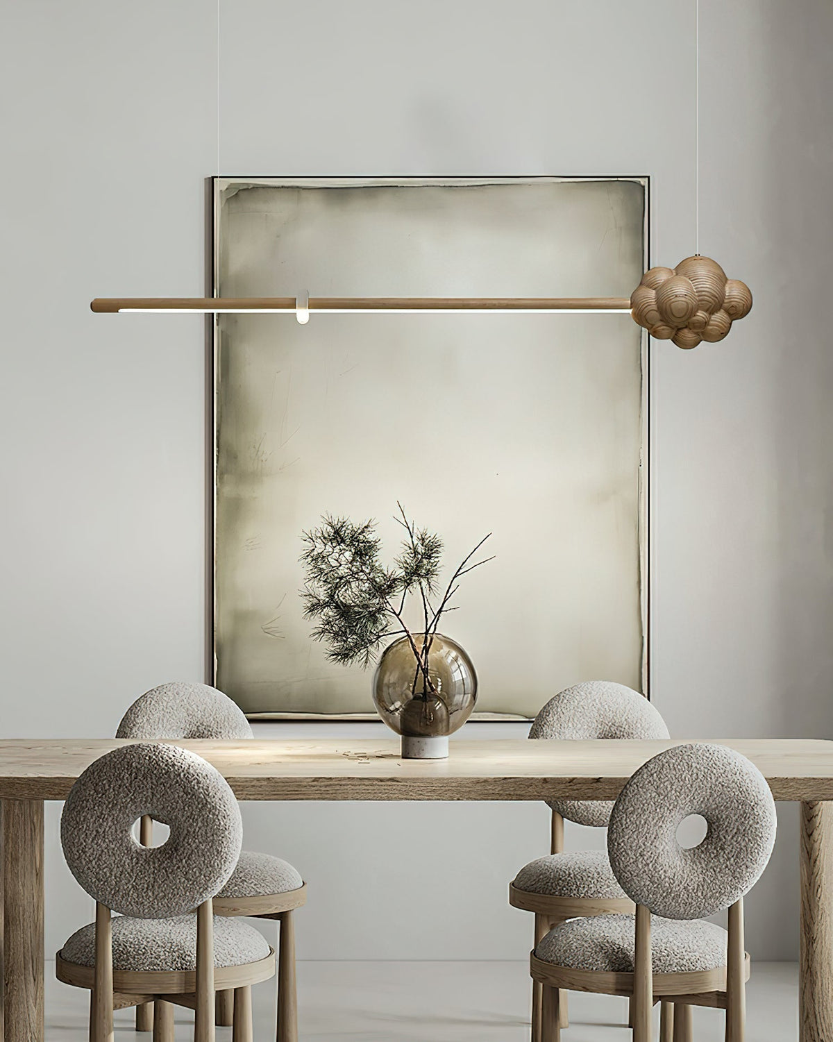 Sylisia lámpara colgante de madera estilo minimalista con palo en forma de nube