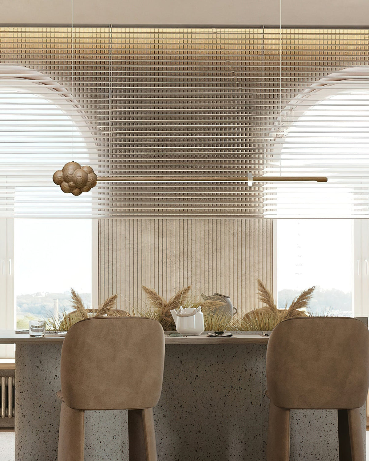 Sylisia lámpara colgante de madera estilo minimalista con palo en forma de nube