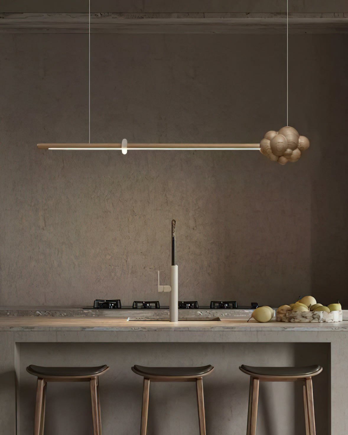 Sylisia lámpara colgante de madera estilo minimalista con palo en forma de nube