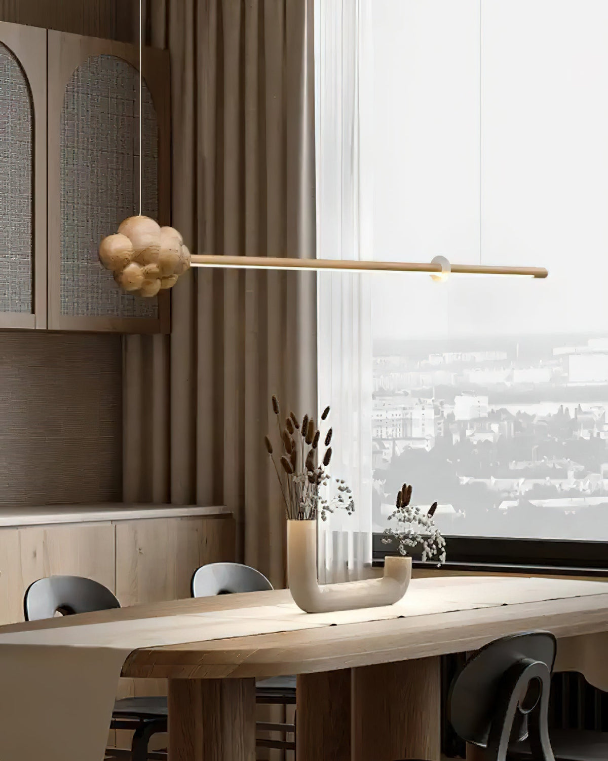 Sylisia lámpara colgante de madera estilo minimalista con palo en forma de nube