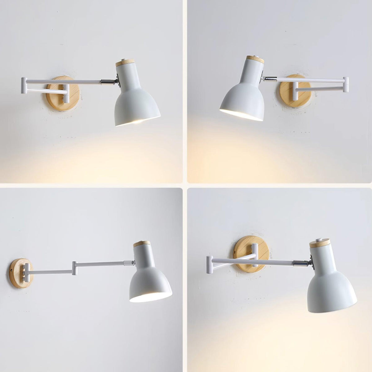 Aplique de pared moderno de madera con brazo ajustable y pantalla cónica