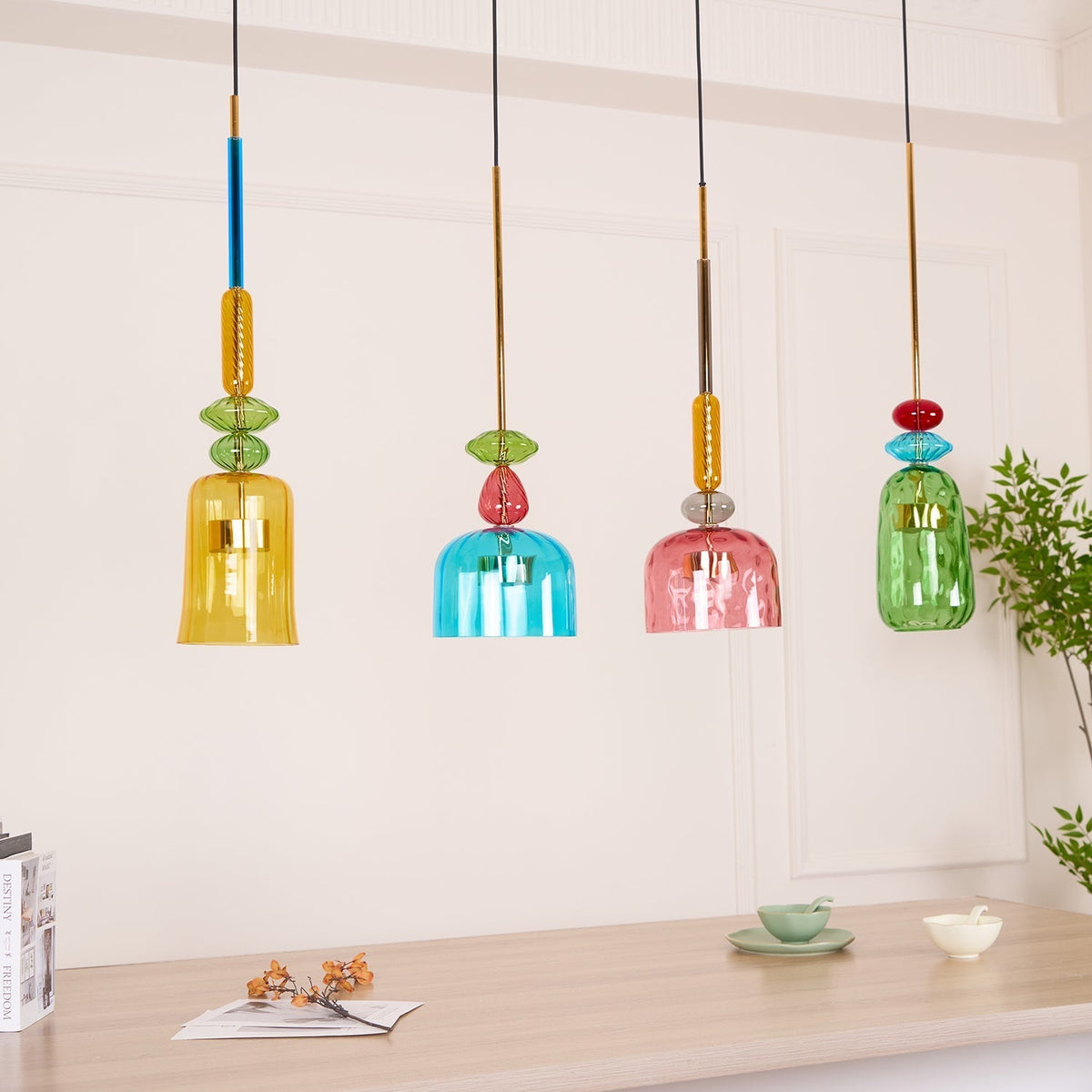 Voshan lámpara colgante bohemio de vidrio con mezcla de colores