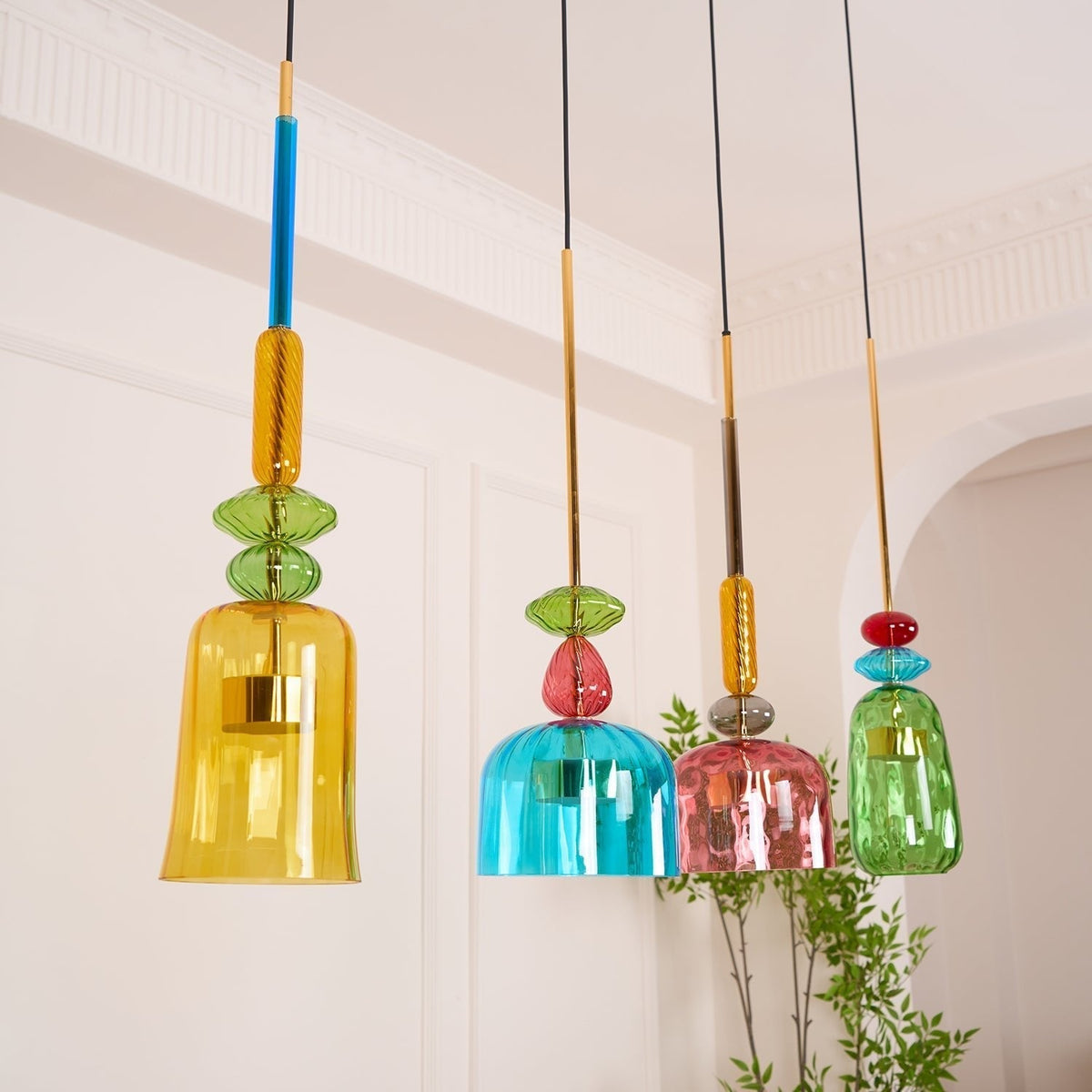 Voshan lámpara colgante bohemio de vidrio con mezcla de colores