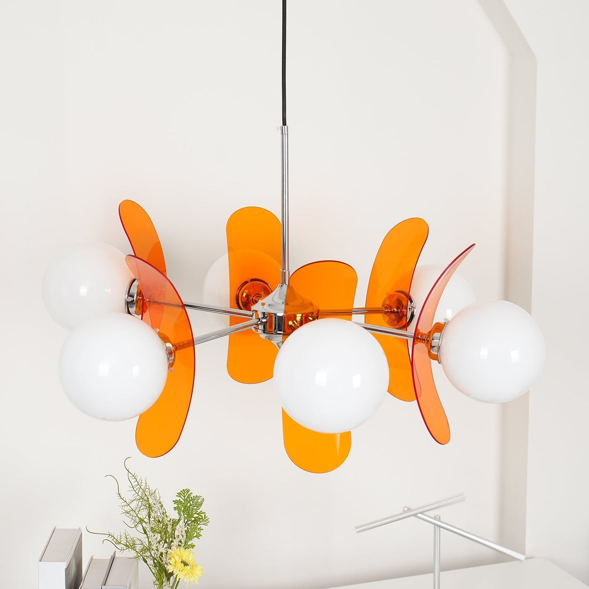 Prism Creativity lámpara de araña Sputnik con vidrio naranja