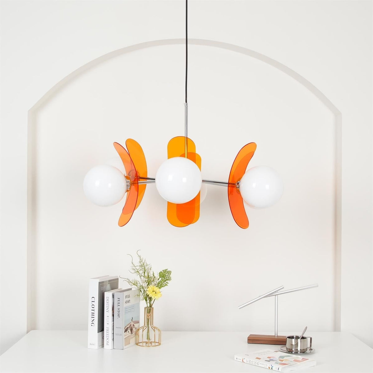 Prism Creativity lámpara de araña Sputnik con vidrio naranja