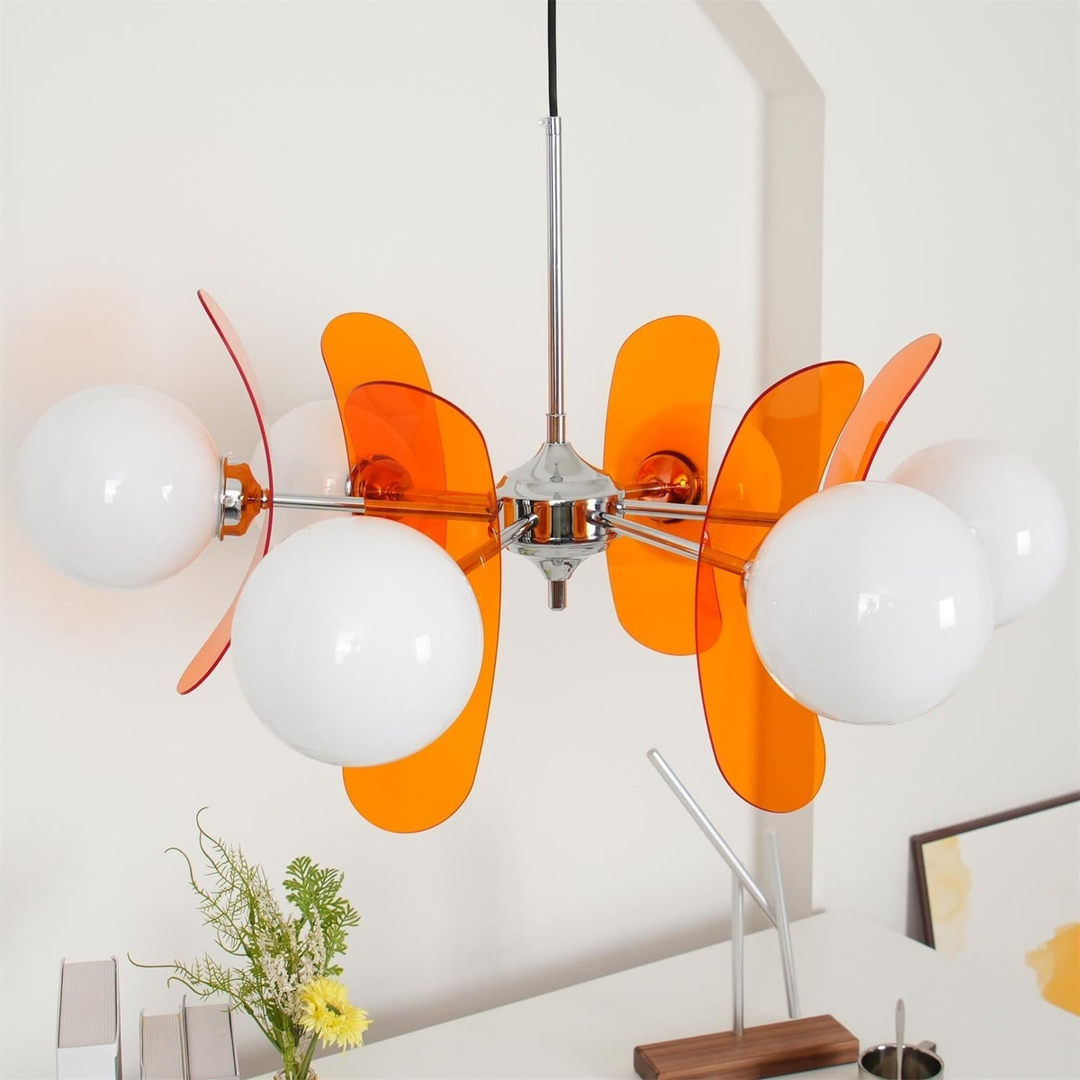 Prism Creativity lámpara de araña Sputnik con vidrio naranja