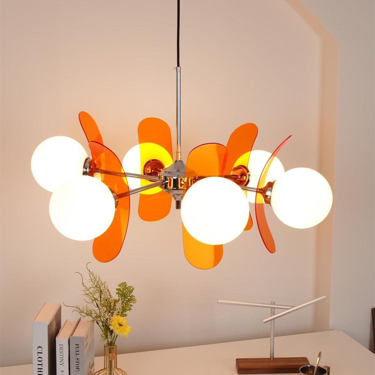 Prism Creativity lámpara de araña Sputnik con vidrio naranja