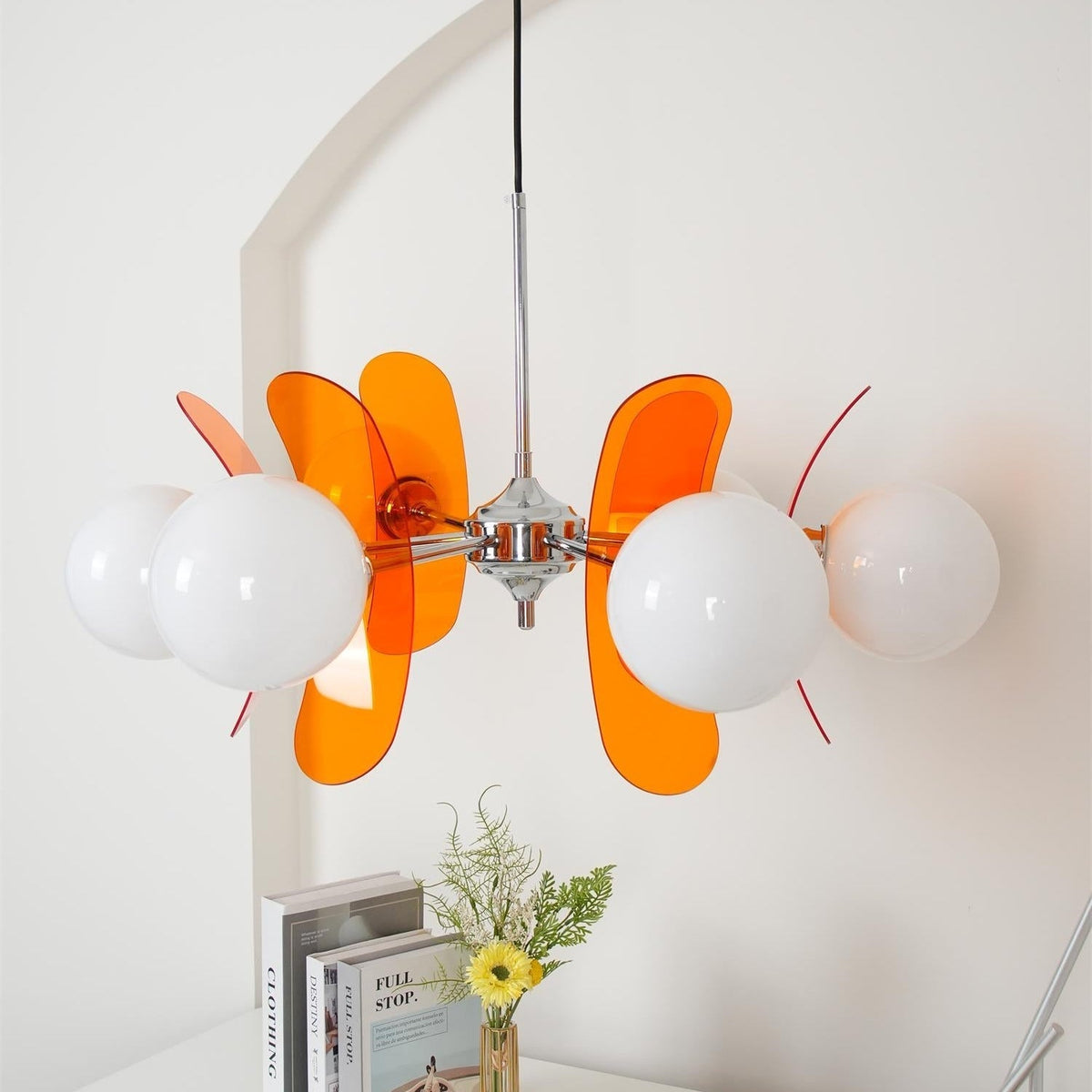 Prism Creativity lámpara de araña Sputnik con vidrio naranja
