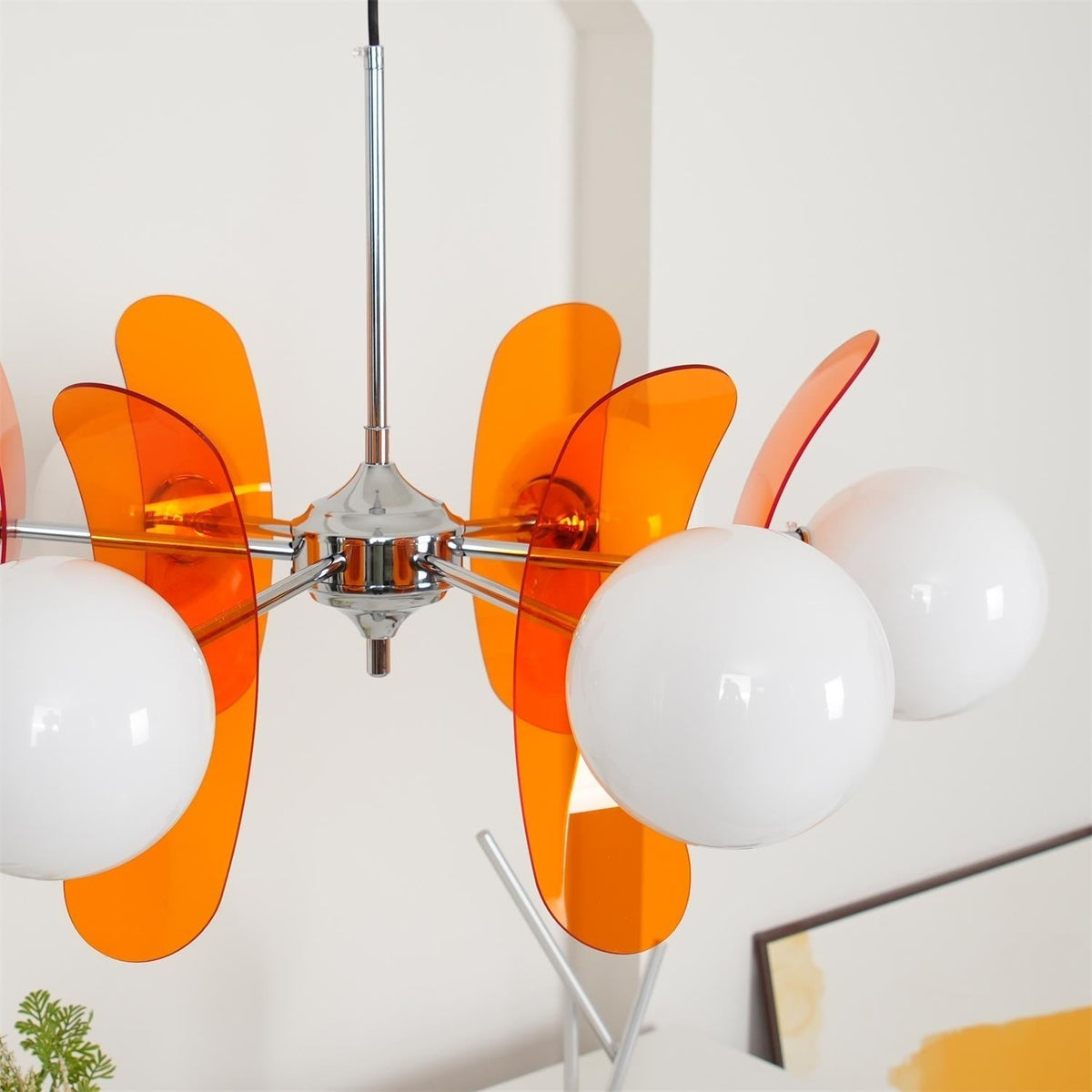 Prism Creativity lámpara de araña Sputnik con vidrio naranja