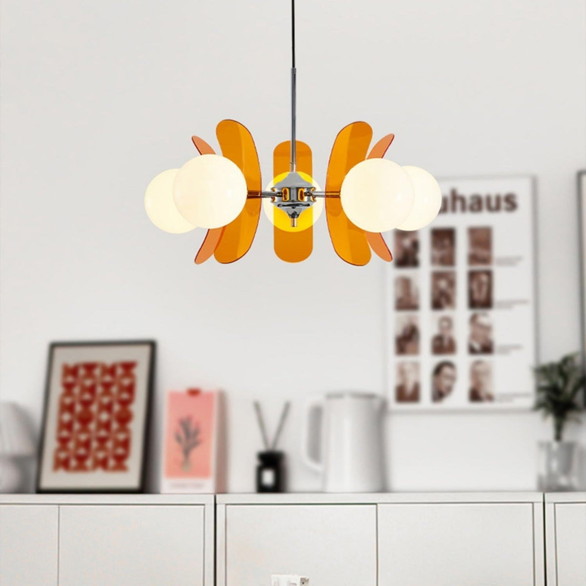Prism Creativity lámpara de araña Sputnik con vidrio naranja