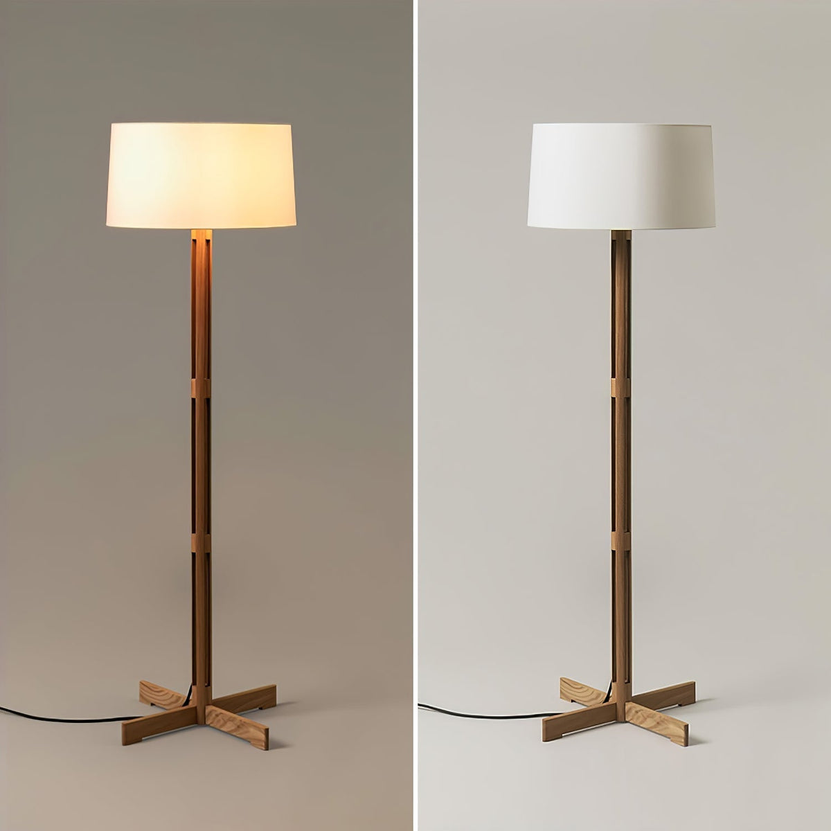 Quayen lámpara de pie clásica de madera y tejido