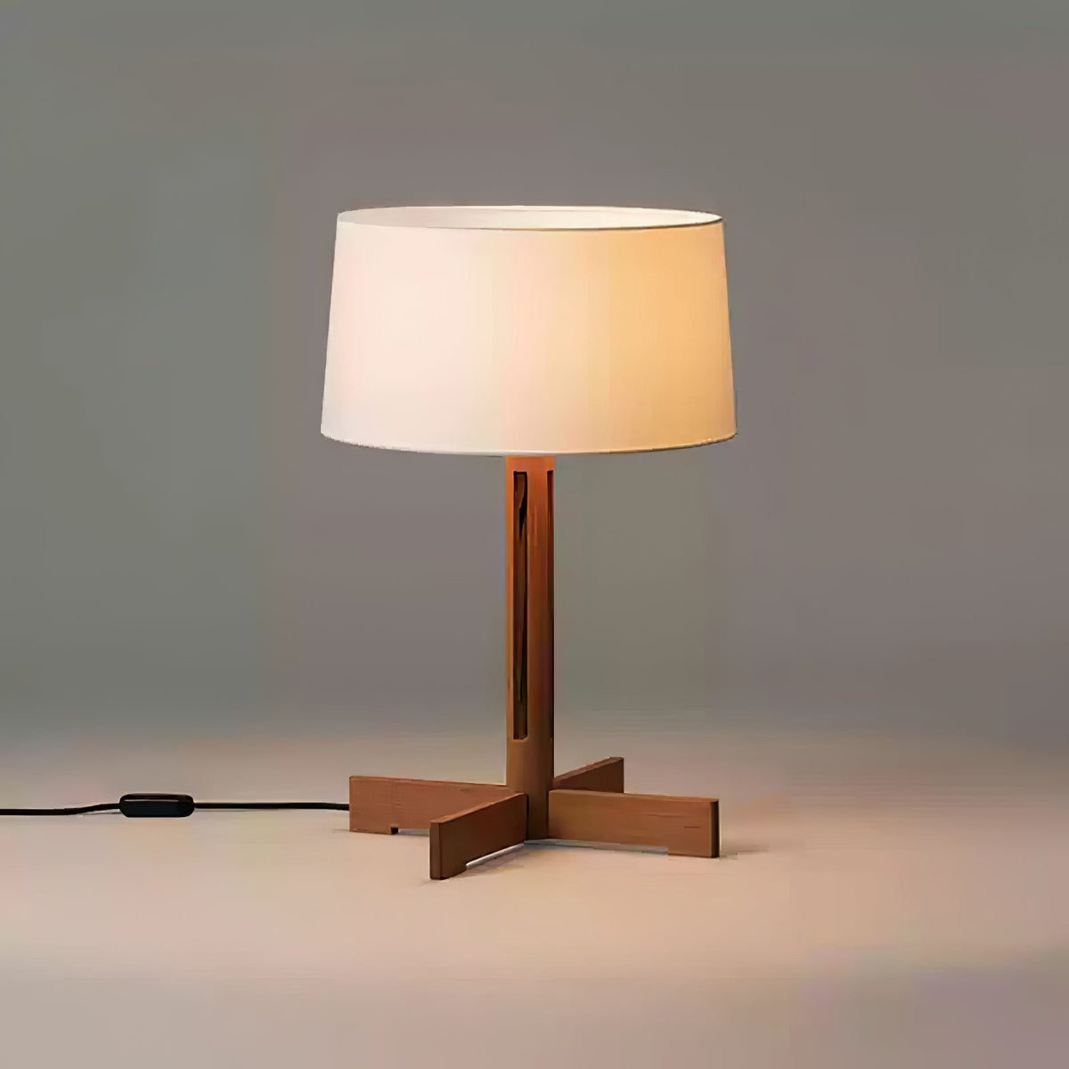 Rinivena lámpara de mesa contemporánea de madera y tejido