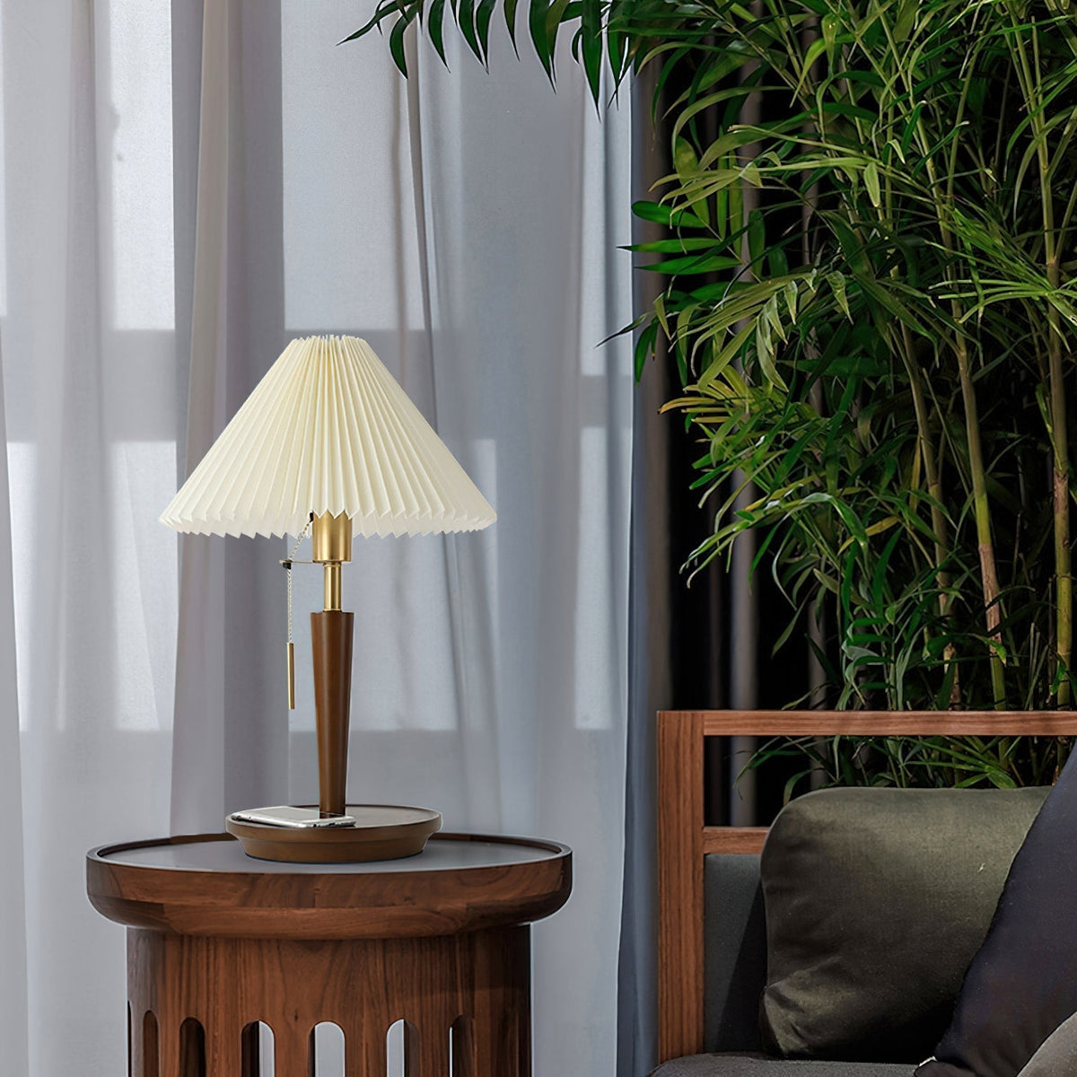 Novace lámpara de mesa de tejido y madera