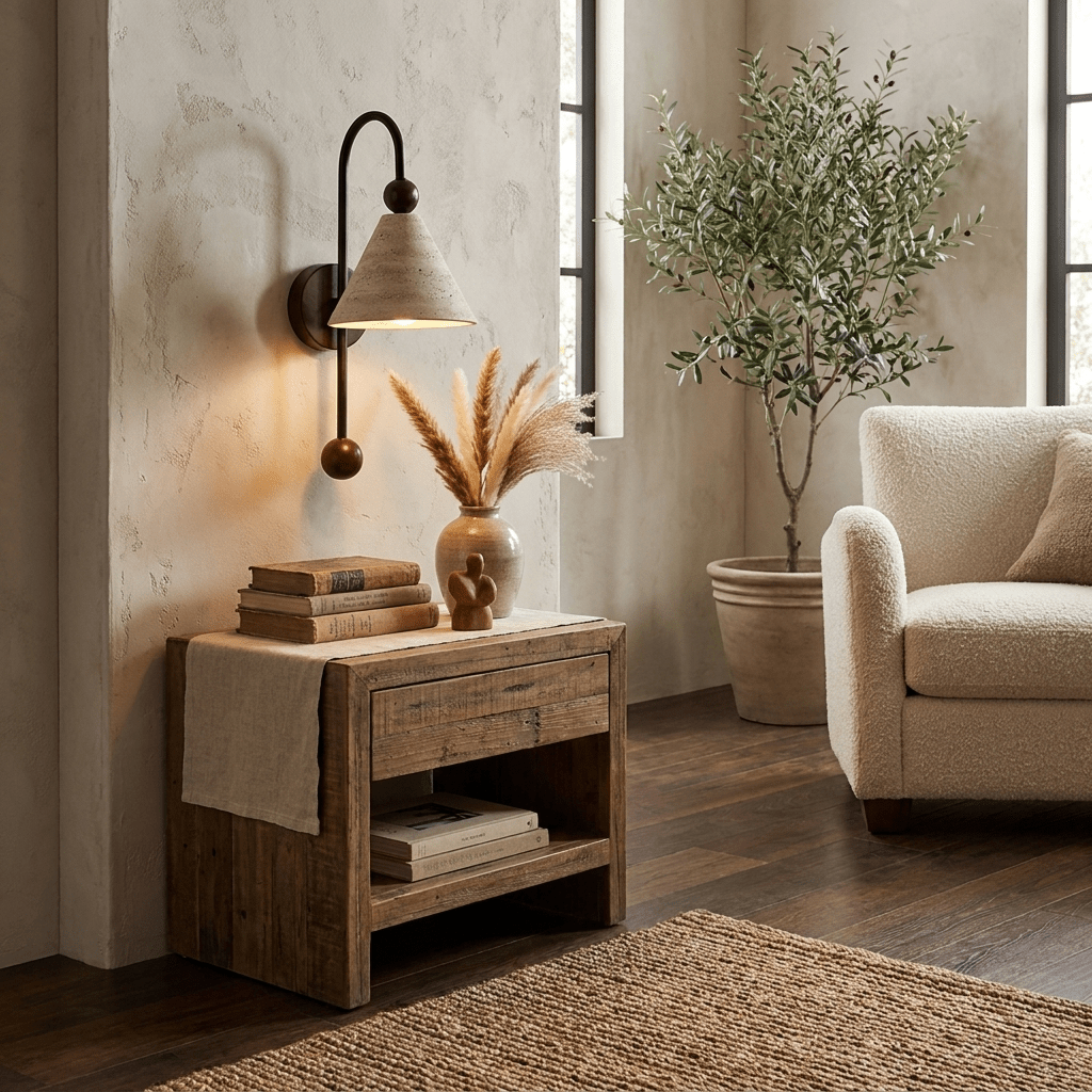 Aplique de pared Cone travertino nogal-madera