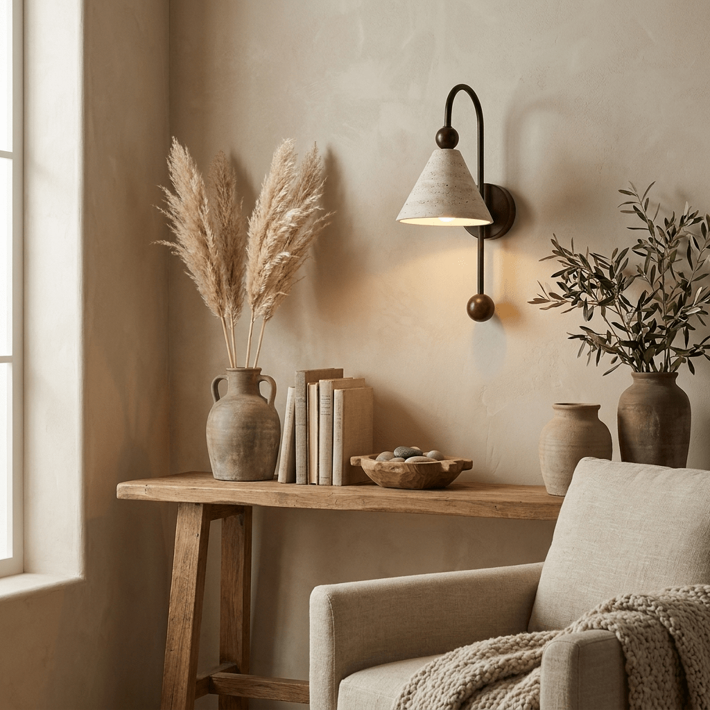 Aplique de pared Cone travertino nogal-madera