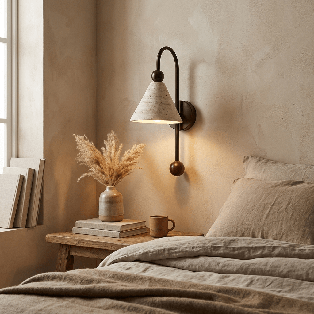 Aplique de pared Cone travertino nogal-madera