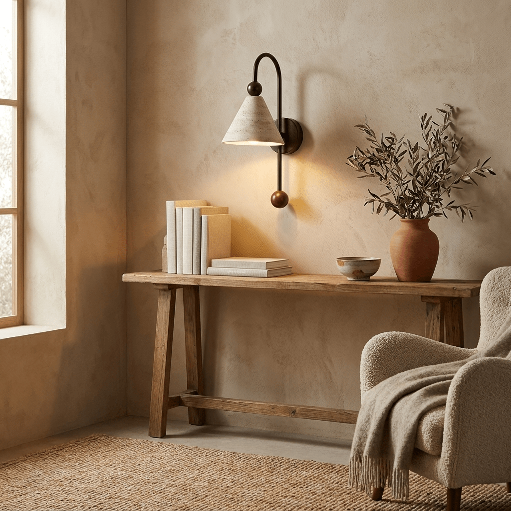 Aplique de pared Cone travertino nogal-madera