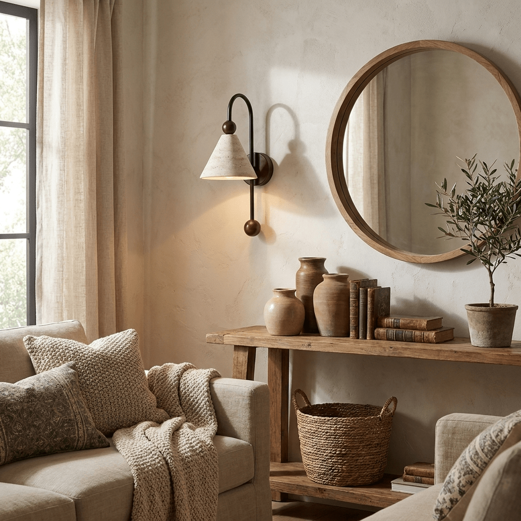 Aplique de pared Cone travertino nogal-madera