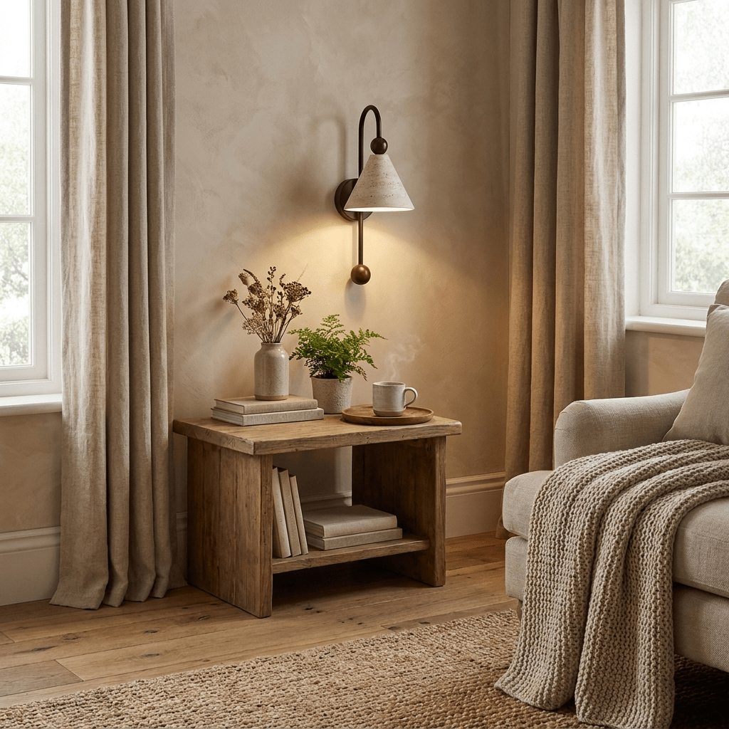 Aplique de pared Cone travertino nogal-madera