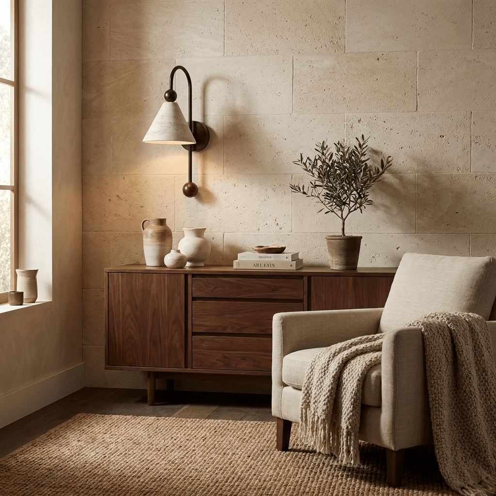 Aplique de pared Cone travertino nogal-madera