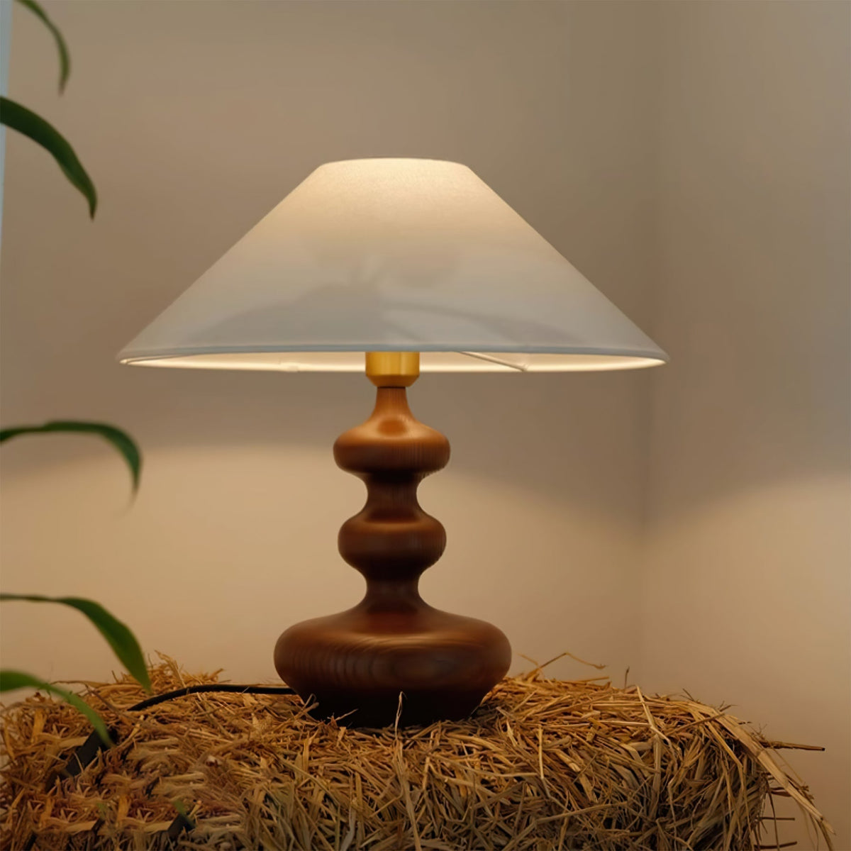 Vominex lámpara de mesa de madera y tejido vintage