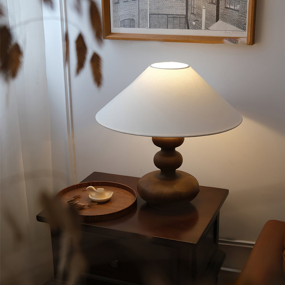 Vominex lámpara de mesa de madera y tejido vintage