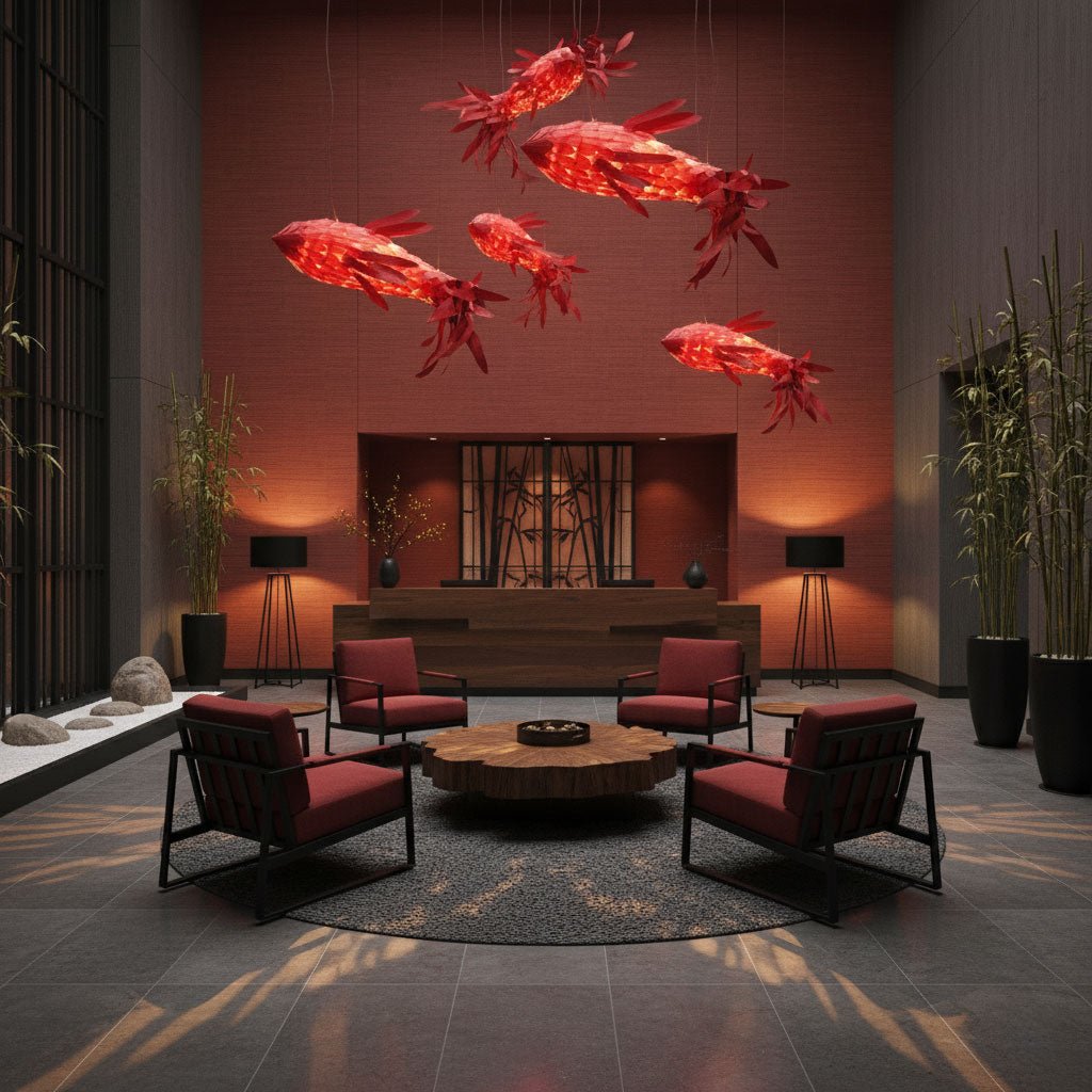 Aureline Crimson Swirl Koi lámpara de araña