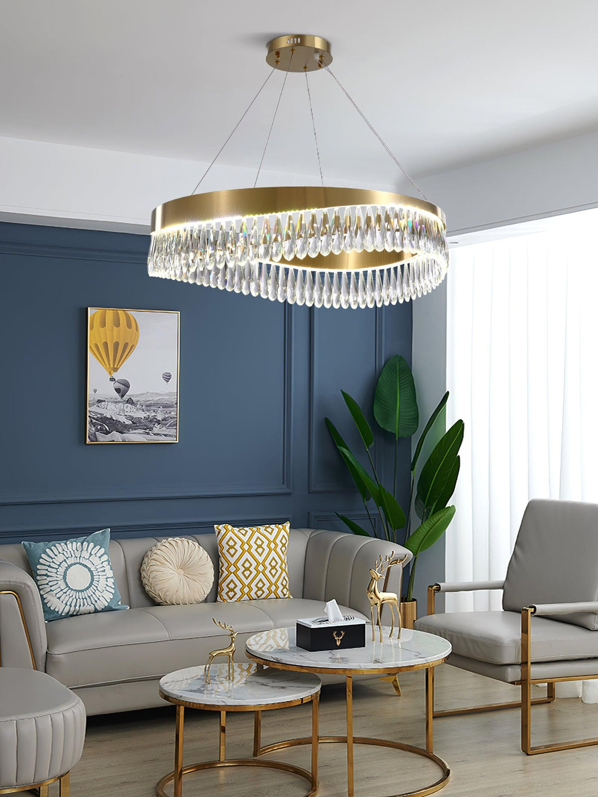 Cana lámpara de araña anillo de cristal LED pulido