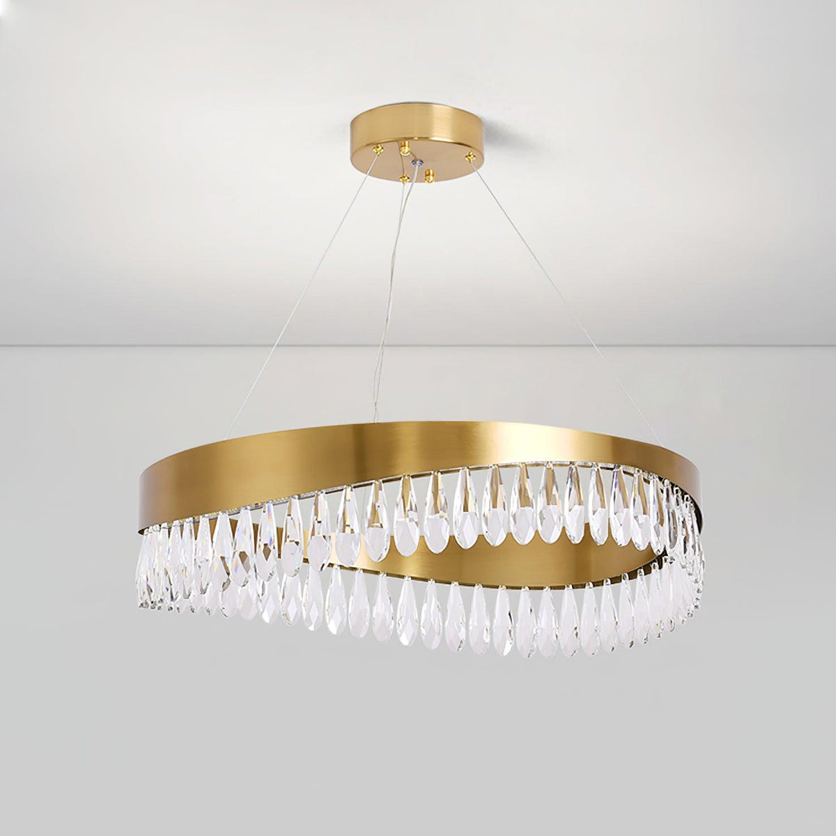 Cana lámpara de araña anillo de cristal LED pulido