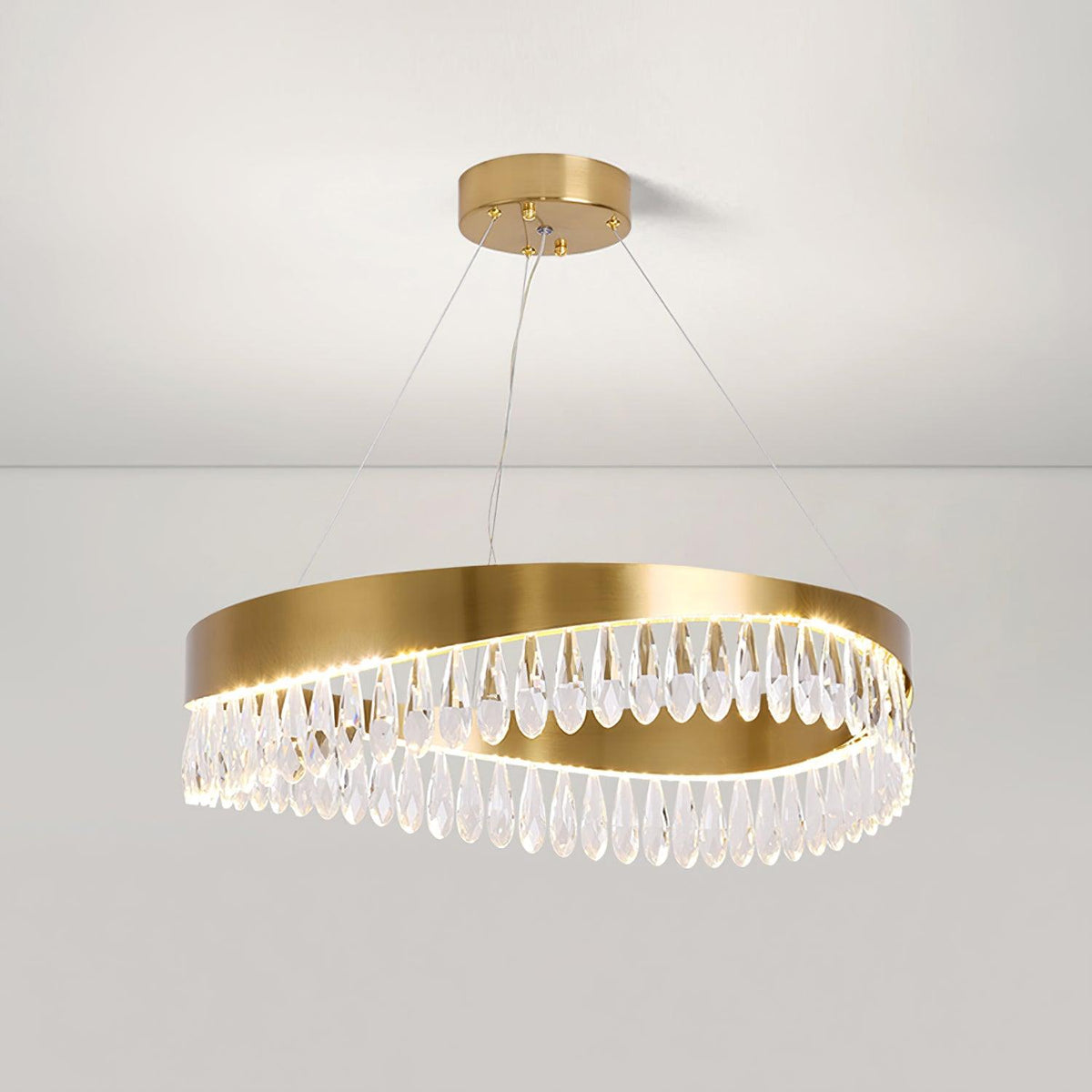 Cana lámpara de araña anillo de cristal LED pulido