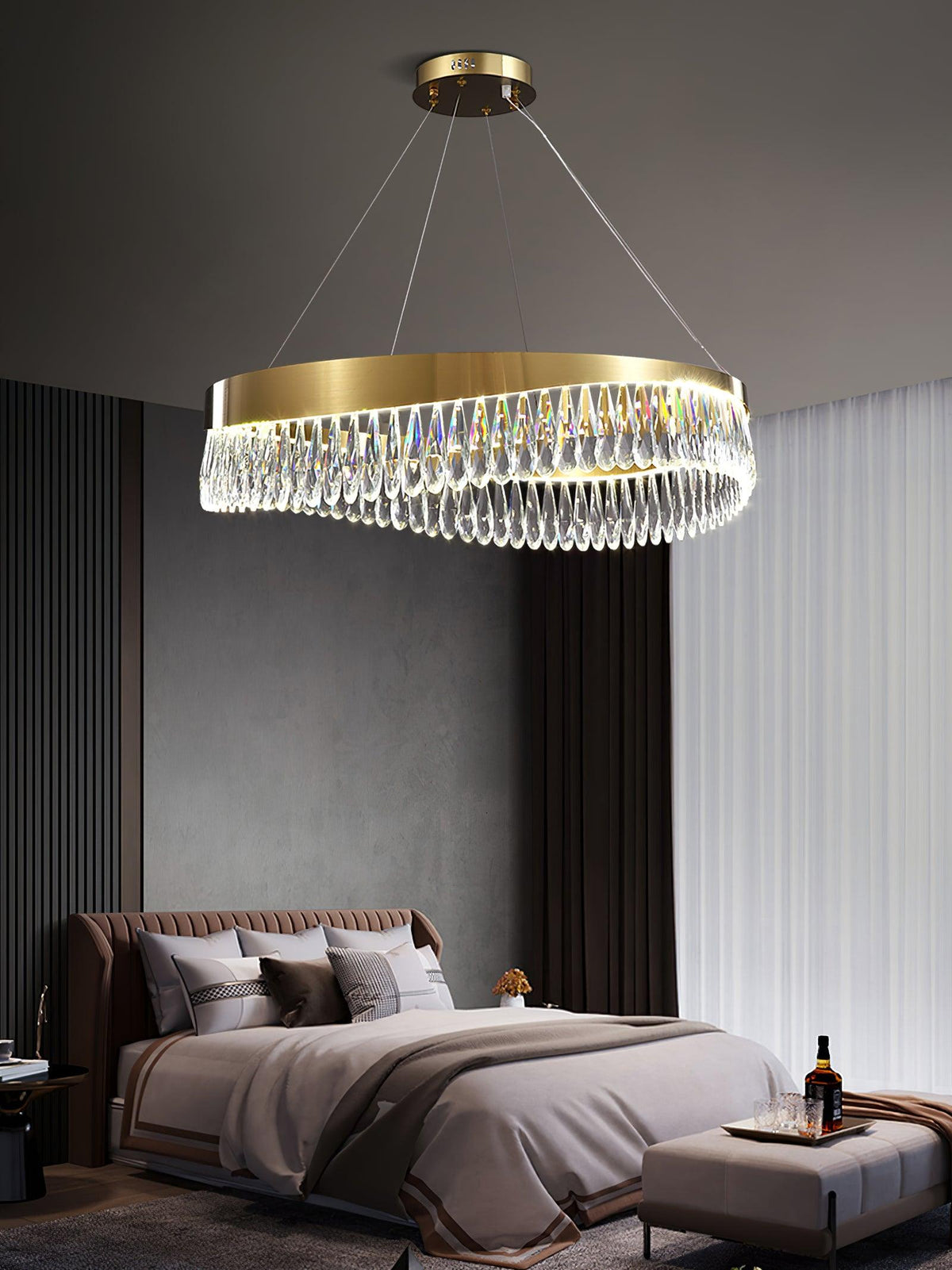 Cana lámpara de araña anillo de cristal LED pulido
