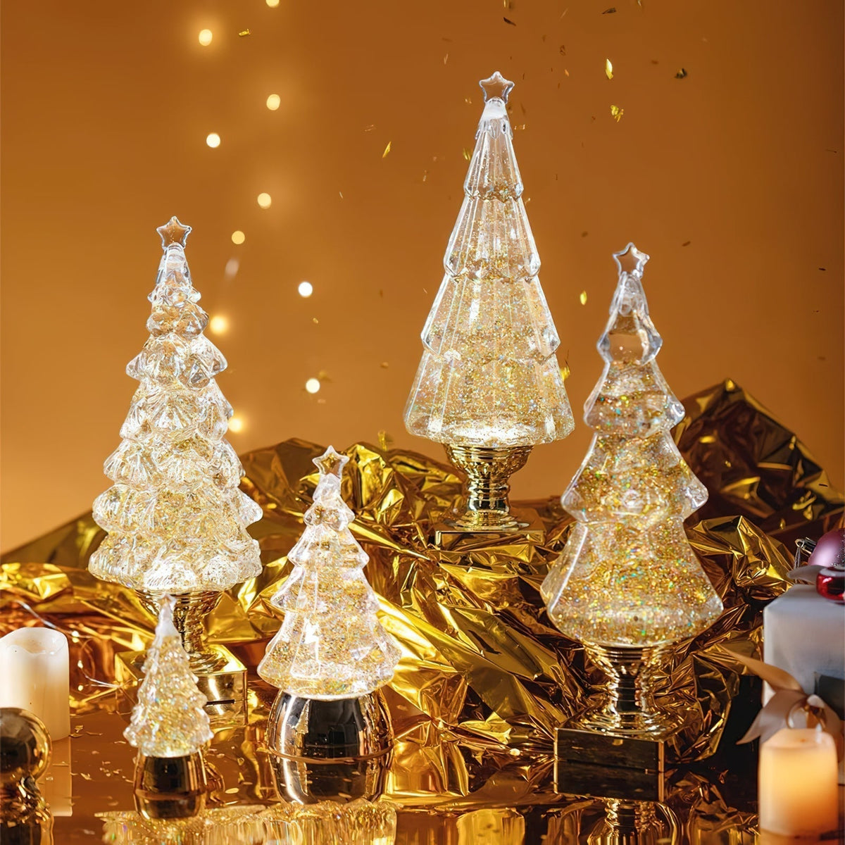 Lámpara de mesa de cristal para árbol de Navidad (con batería integrada)