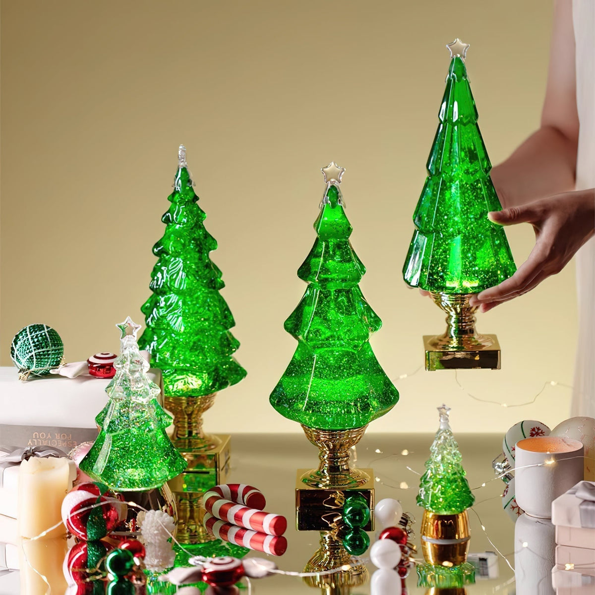 Lámpara de mesa de cristal para árbol de Navidad (con batería integrada)
