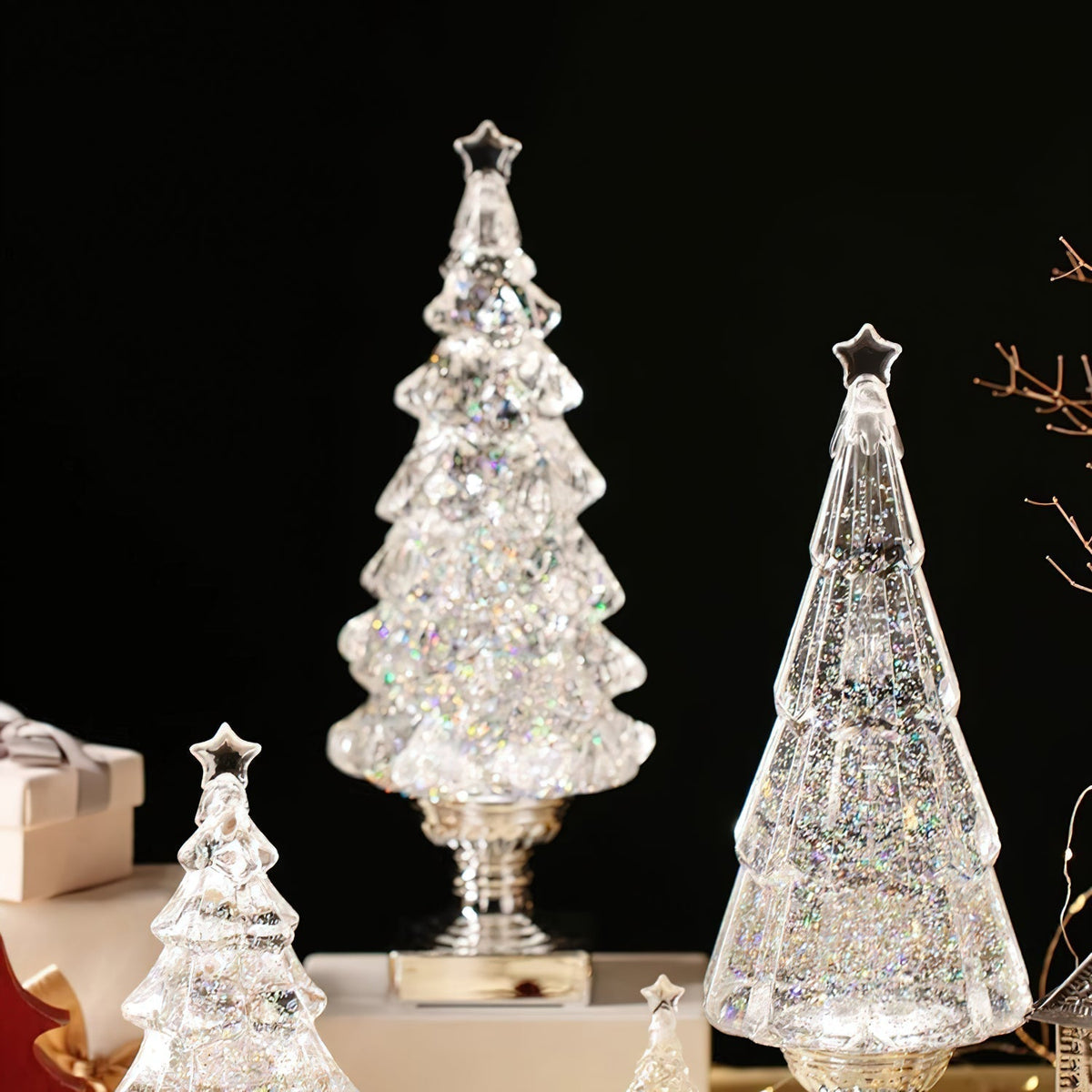 Lámpara de mesa de cristal para árbol de Navidad (con batería integrada)