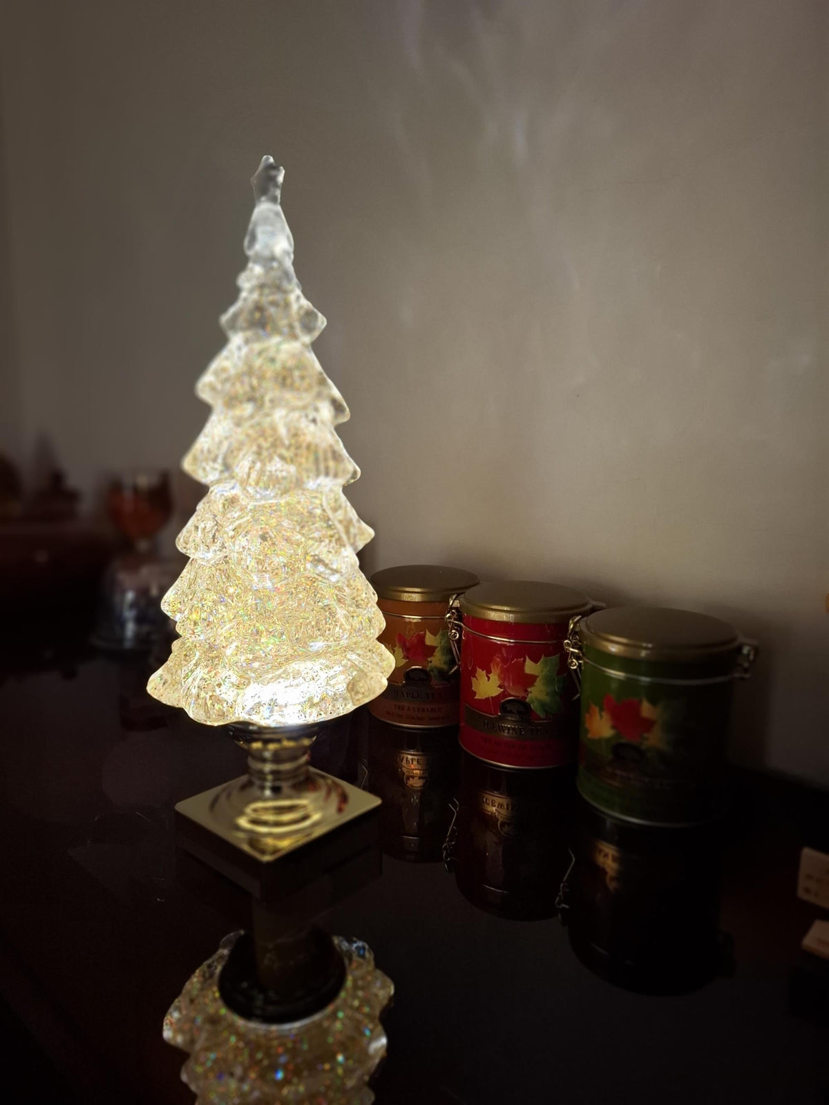 Lámpara de mesa de cristal para árbol de Navidad (con batería integrada)