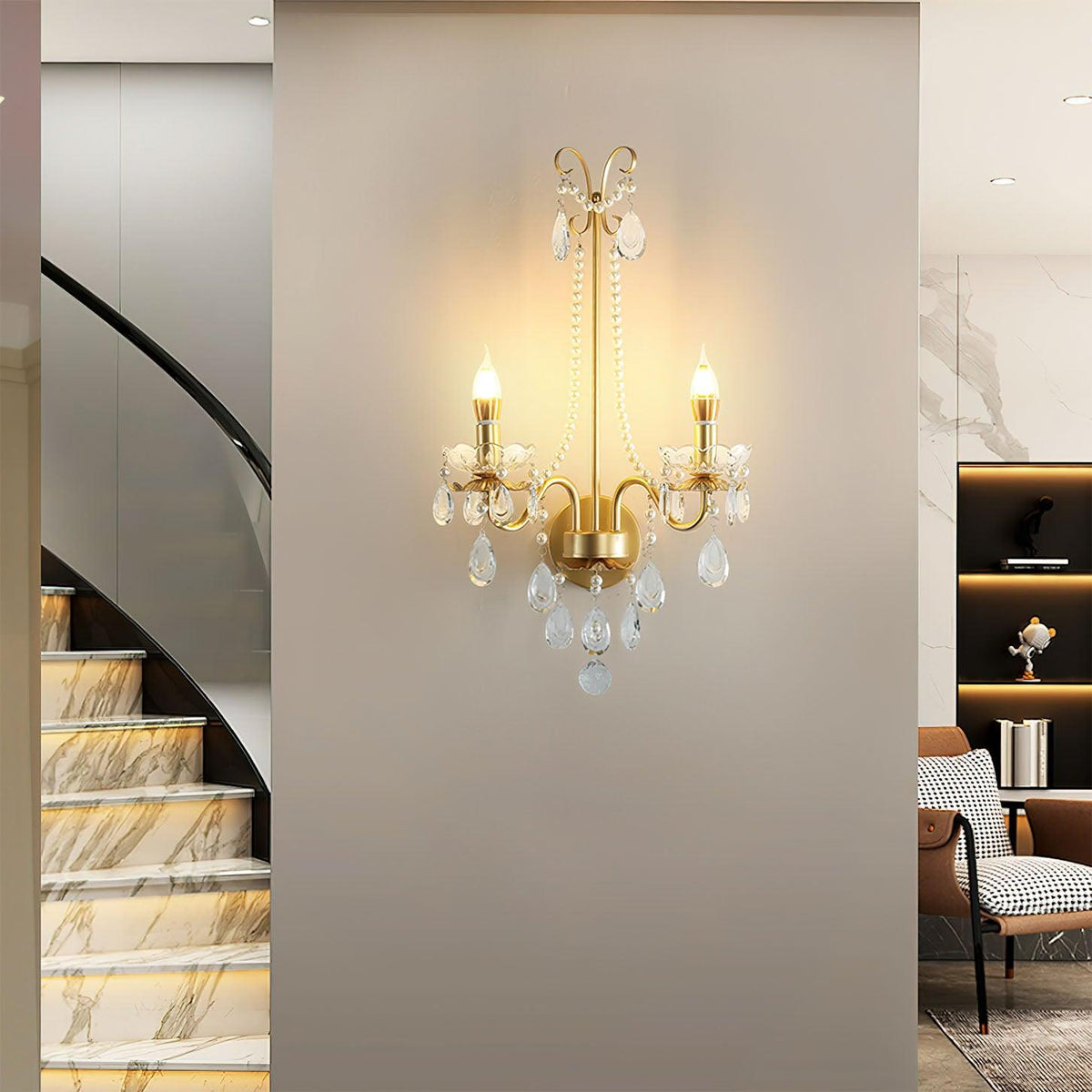Nydoraris aplique de pared elegancia Pearl Chain de cristal