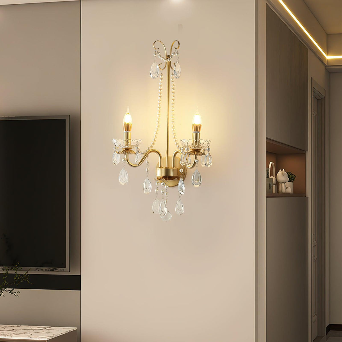 Nydoraris aplique de pared elegancia Pearl Chain de cristal
