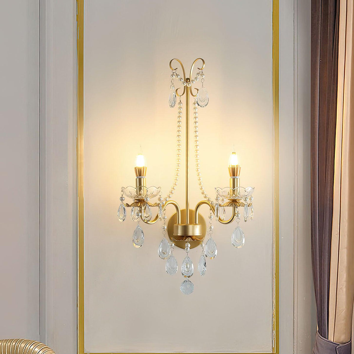 Nydoraris aplique de pared elegancia Pearl Chain de cristal