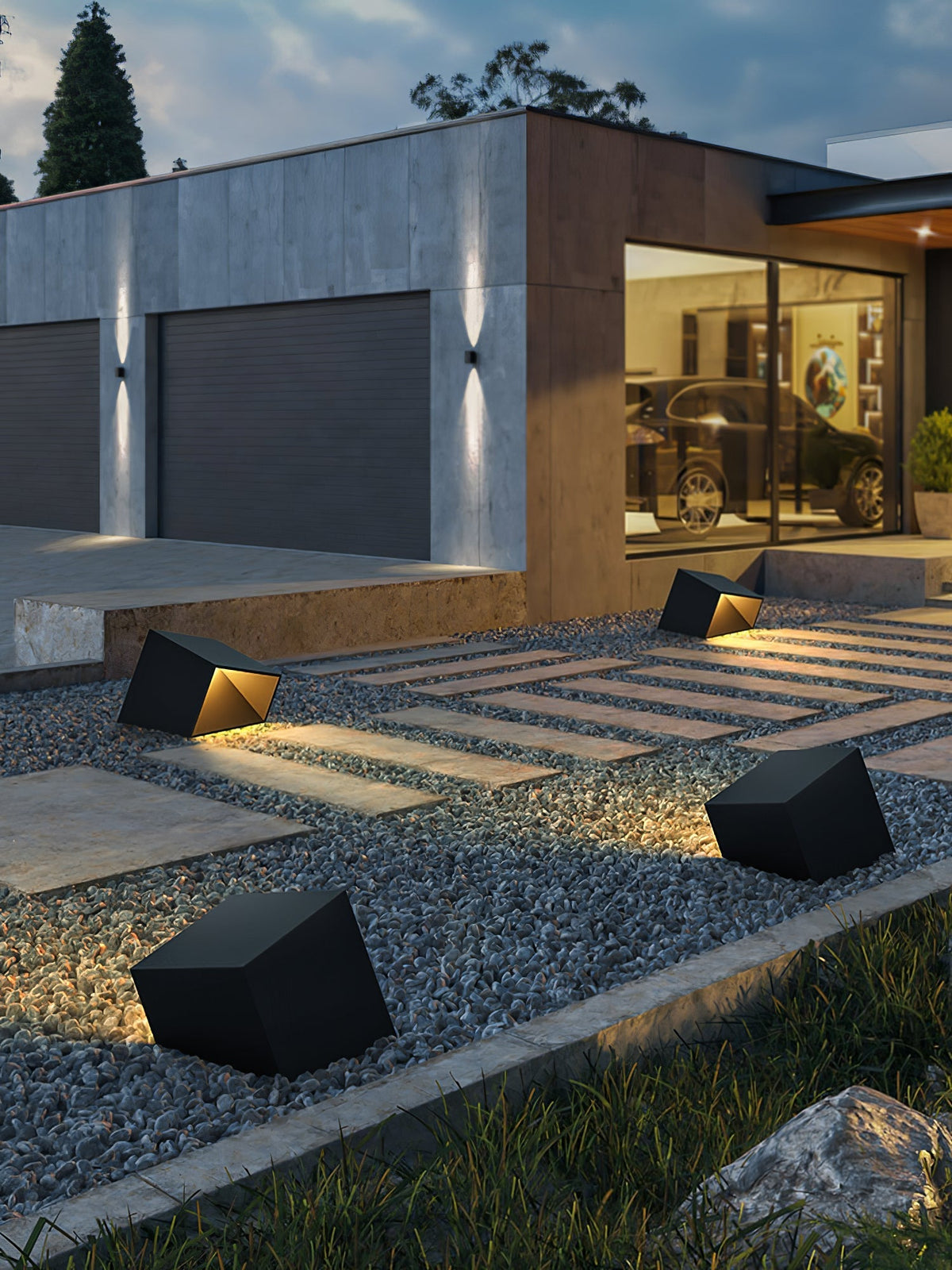 Evsore luminaria exterior cubo jardín solar único