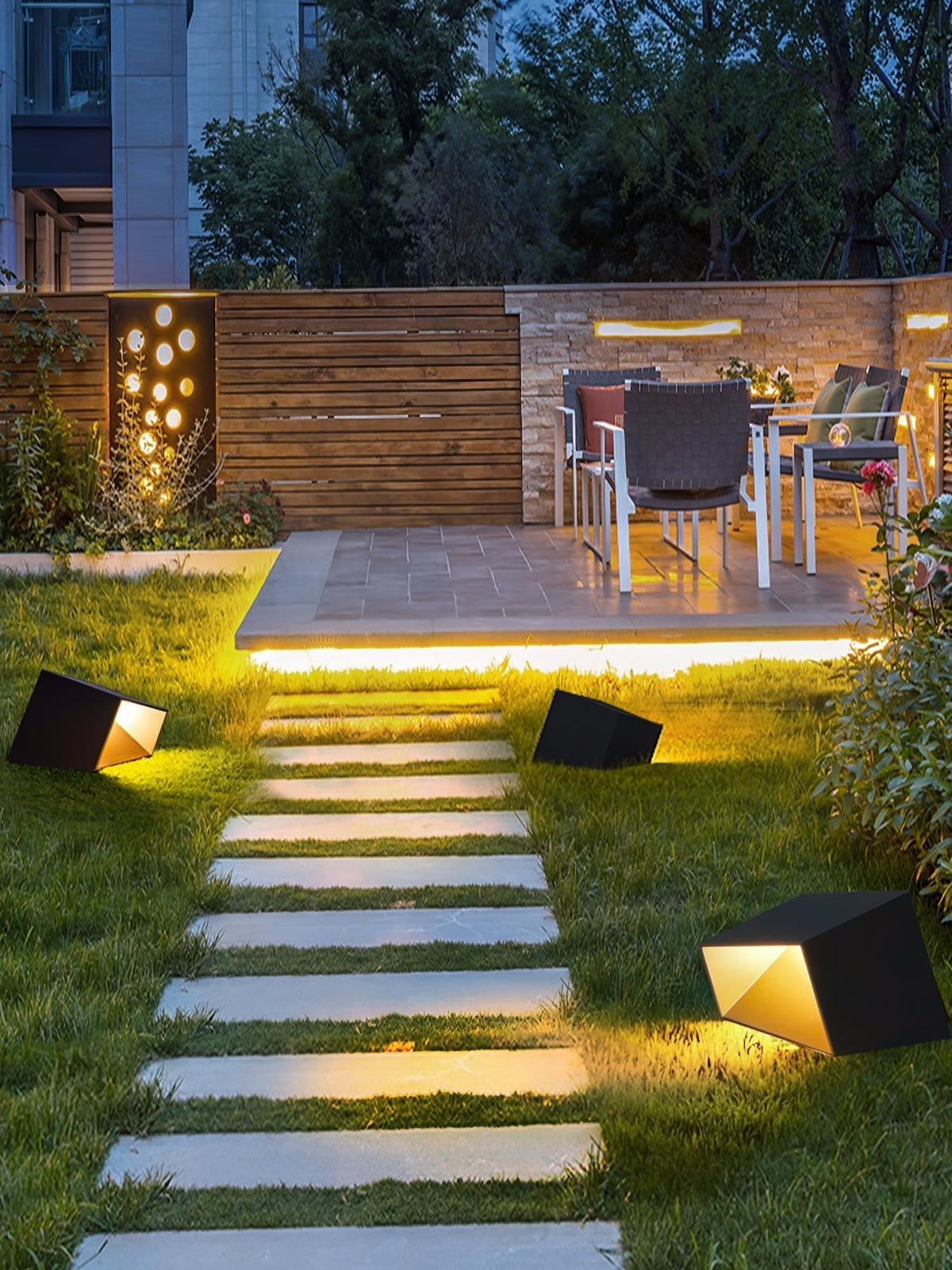 Evsore luminaria exterior cubo jardín solar único