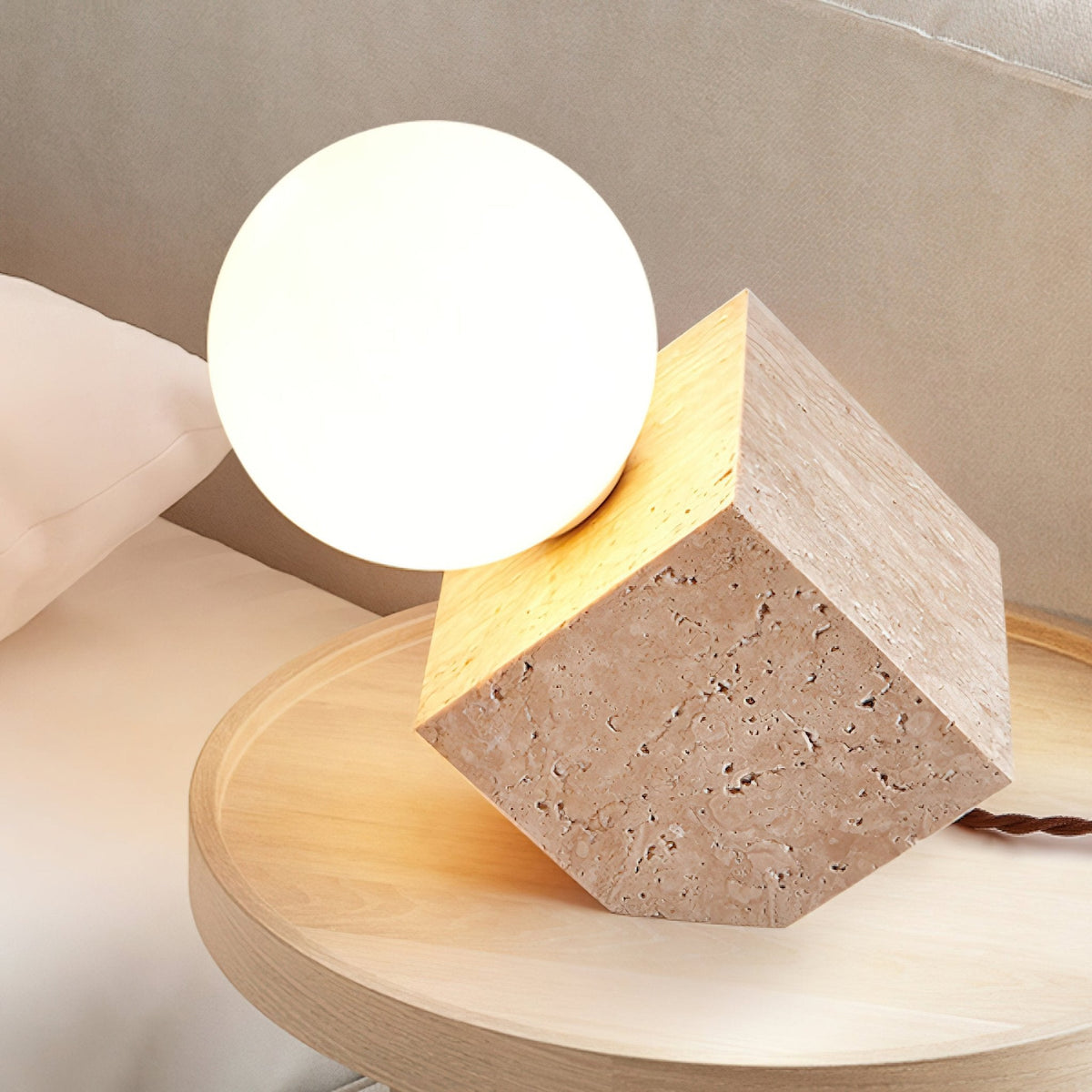 Rolt lámpara de mesa Geométrica de travertino