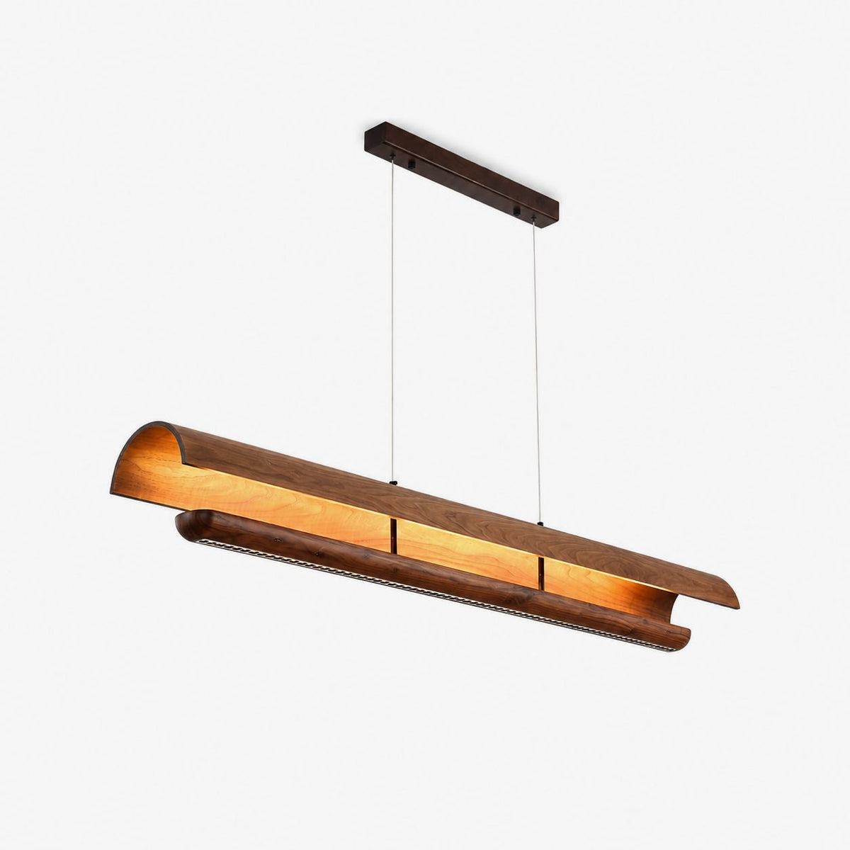 Curved lámpara colgante lineal de madera con acabado nogal