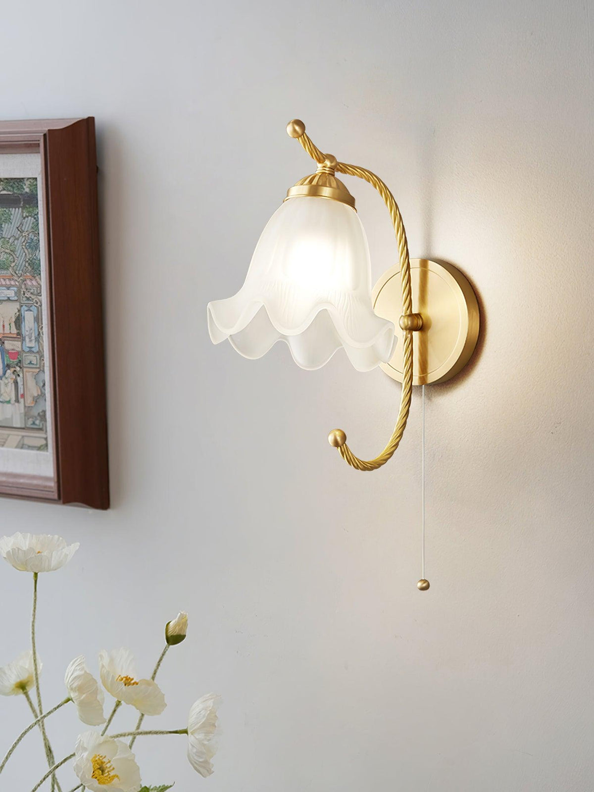 Celisenne aplique de pared cuello de cisne de latón con pantalla de vidrio esmerilado