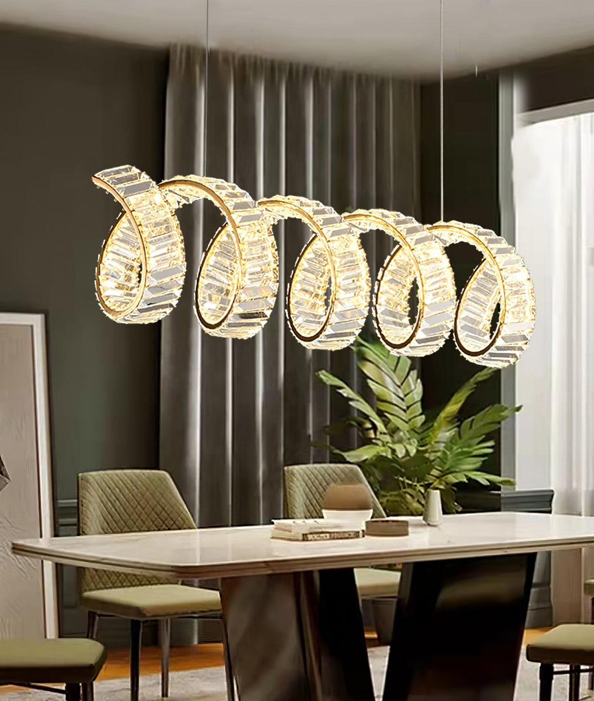 Luxielle lámpara de araña LED curva con cristal lujoso