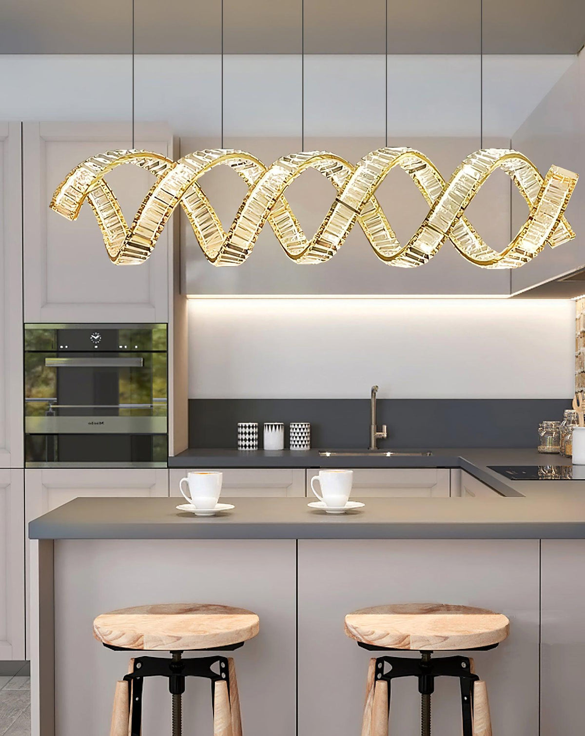 Luxielle lámpara de araña LED curva con cristal lujoso