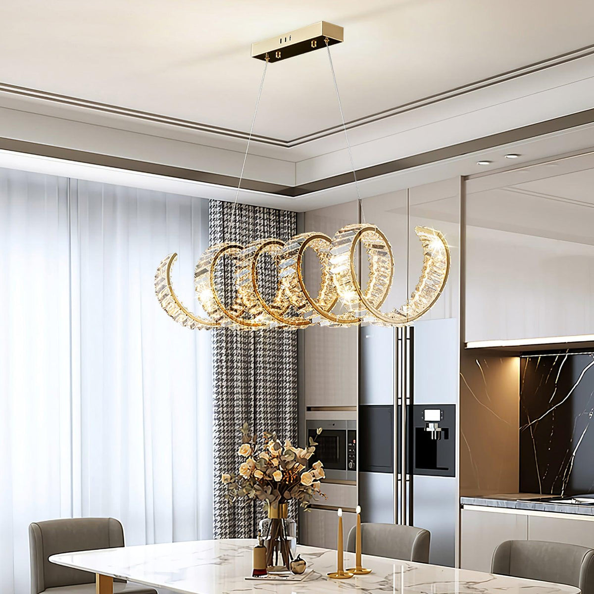 Luxielle lámpara de araña LED curva con cristal lujoso