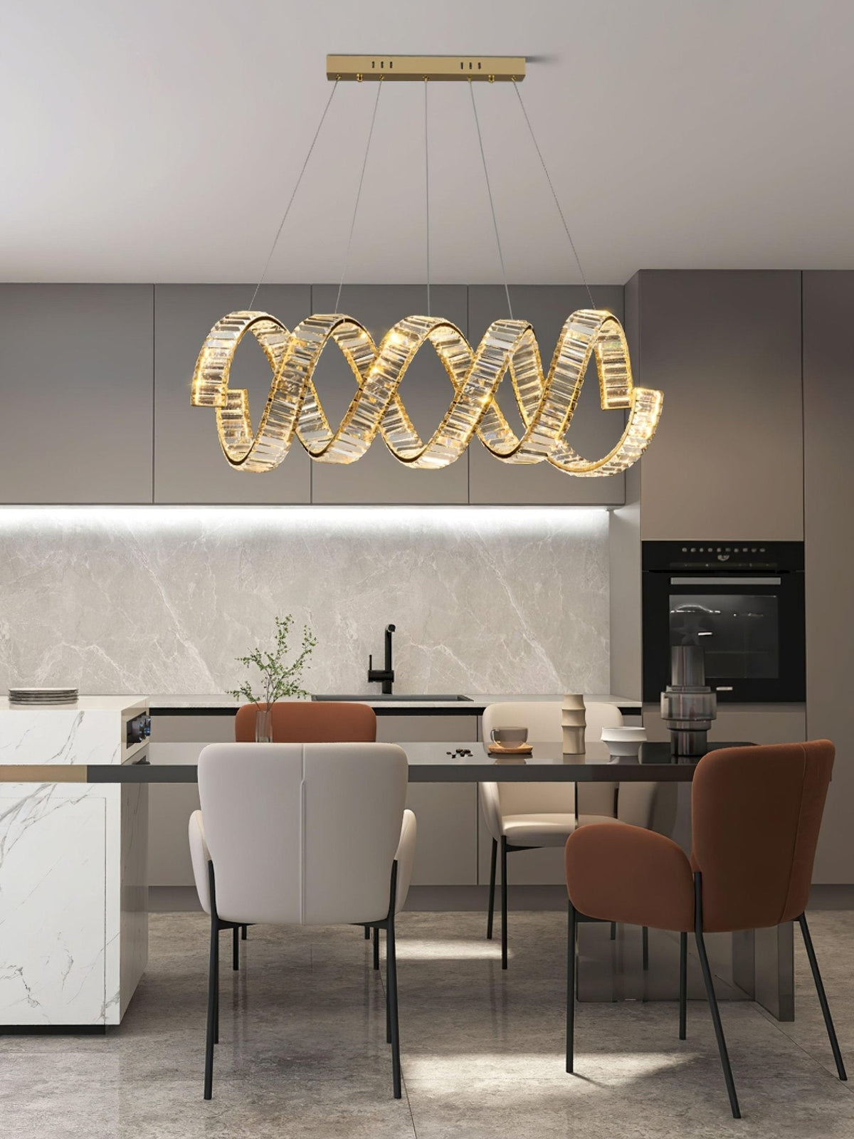 Luxielle lámpara de araña LED curva con cristal lujoso
