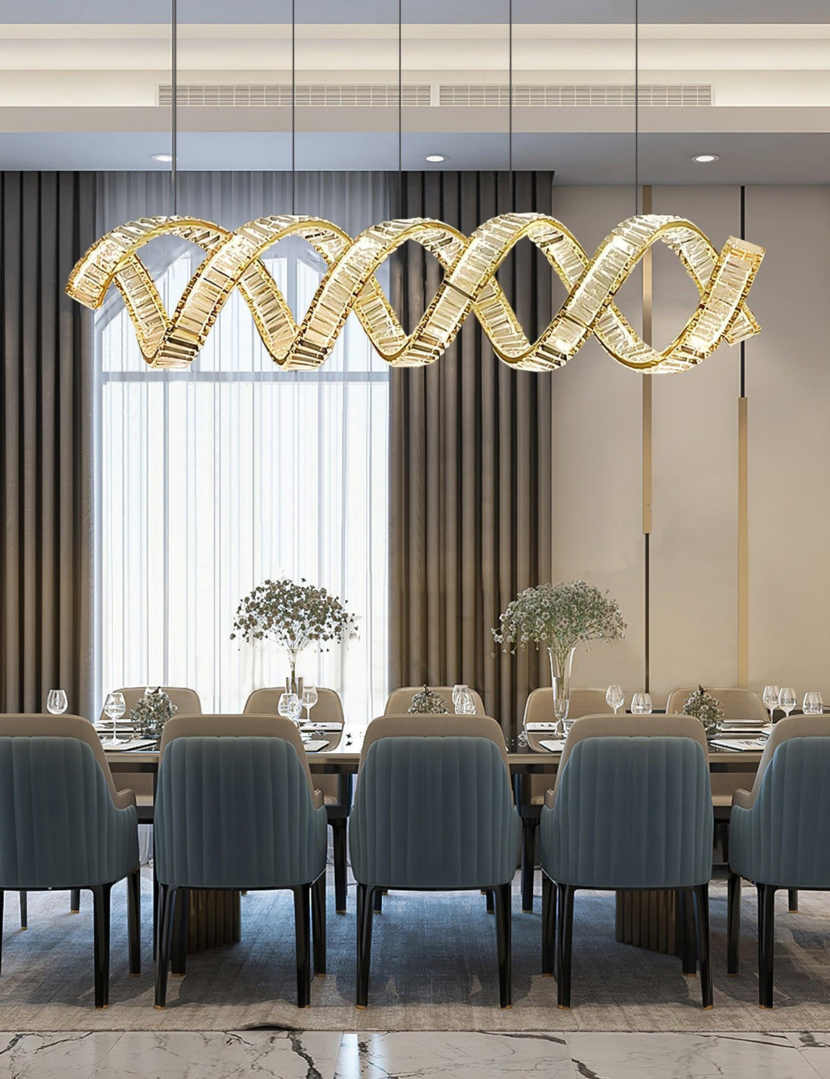 Luxielle lámpara de araña LED curva con cristal lujoso