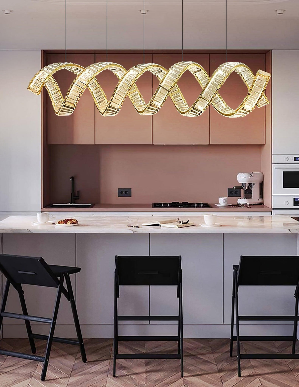 Luxielle lámpara de araña LED curva con cristal lujoso