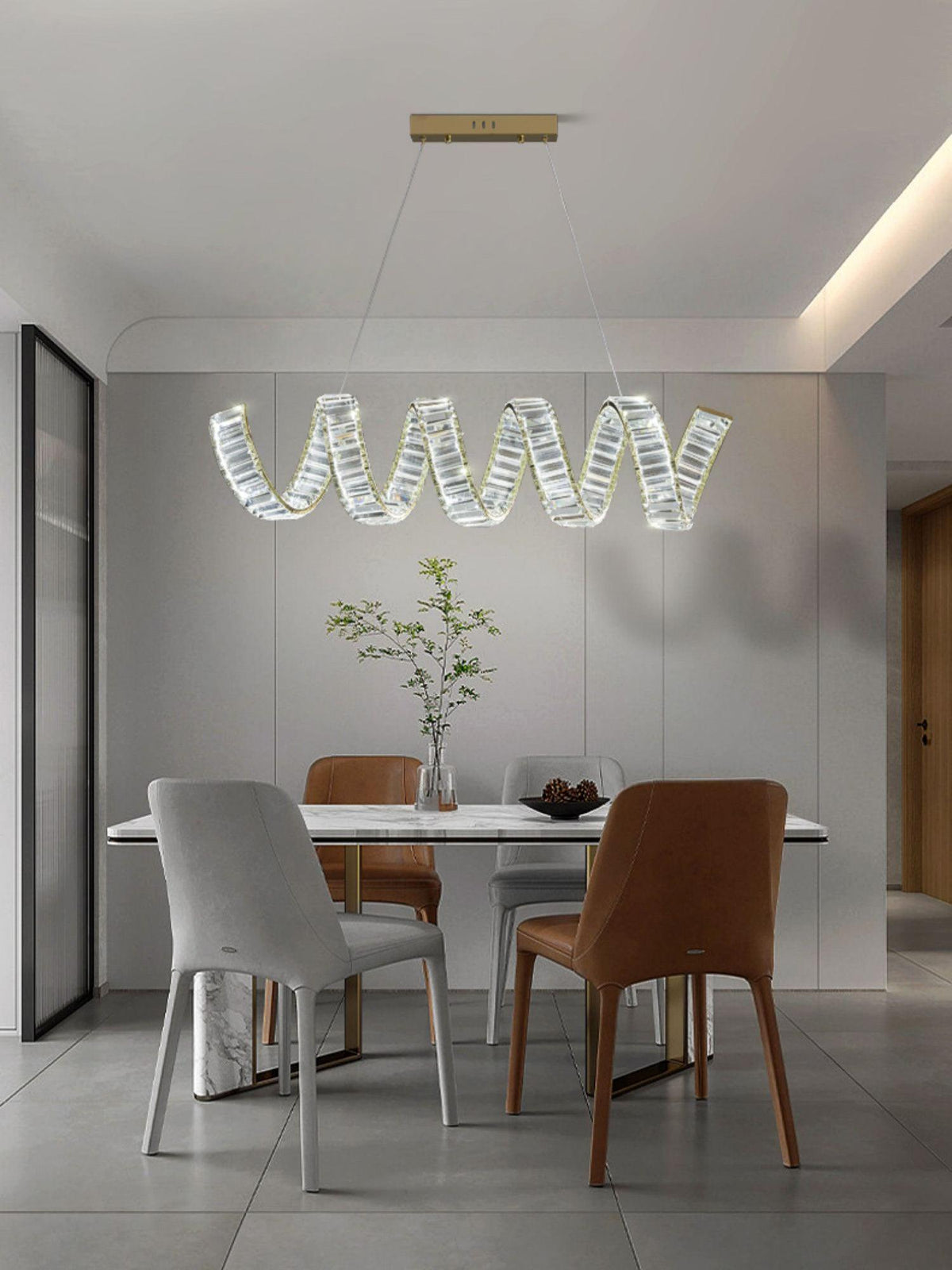 Luxielle lámpara de araña LED curva con cristal lujoso